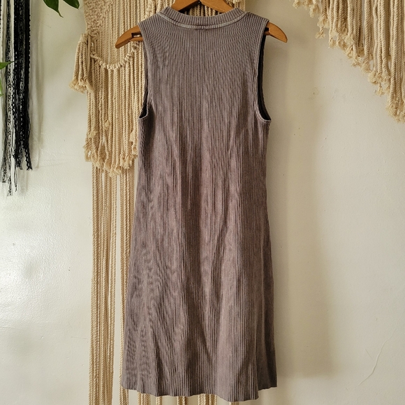 Aritzia / Wilfred Free Dunes Garment Dye Grey Taupe Ribbed Mini Dress, Size S - Picture 6 of 8